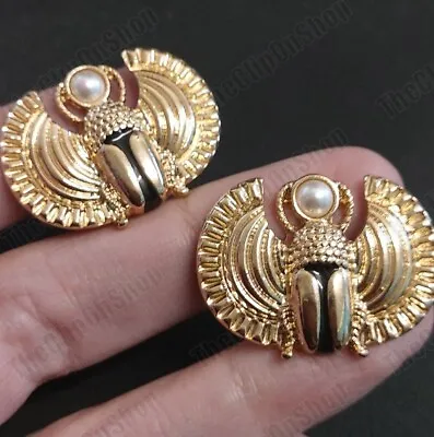 CLIP ON Moth Insect RETRO Pearl EARRINGS Vintage Art Deco SCARAB Revival GOLD PL • $12.42