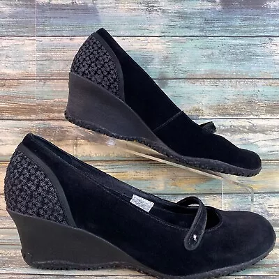Merrell Petunia Mary Jane Pumps Womens 9.5M Black Suede Wedge Shoes Vibram Sole • $28.46