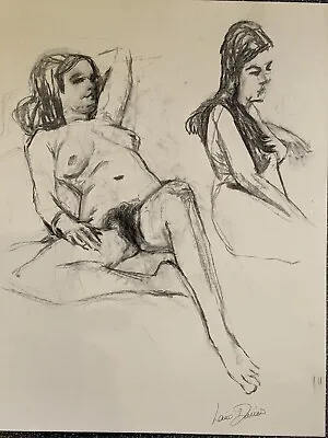 Large Original Pencil & Charcoal Drawing By Lewis Davies 1939-2010 Nude Woman • £109.99