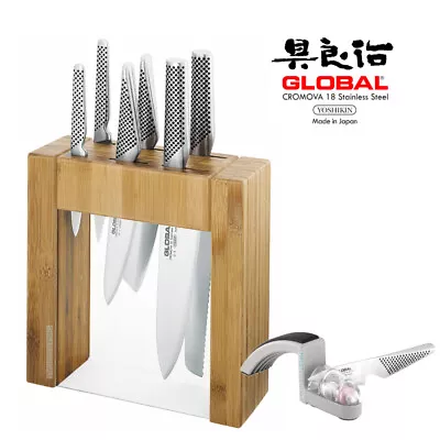 New Global 7pc Ikasu Knife Block Set + Mino Sharpener • $477.90