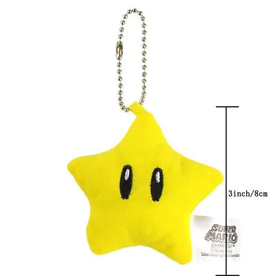 3Inch Super Mario Bros Yellow Star Stuffed Toy Pendant Keychain Key Line Gift • $1.99