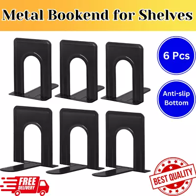 Metal Library Bookends Book Support Organizer Bookends Shelves Office 6 Piece • $23.59