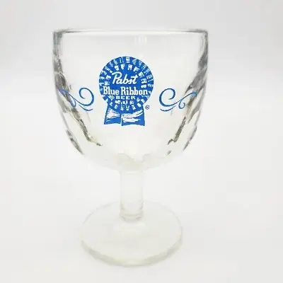 Vintage Pabst Blue Ribbon Glass Beer Thumbprint Goblet Mug Man Cave Barware Pub • $12.95