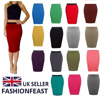 £5.99 • Buy Womens Midi Pencil Skirt Ladies Plus Size Tube Skirt Bodycon Office 8-26