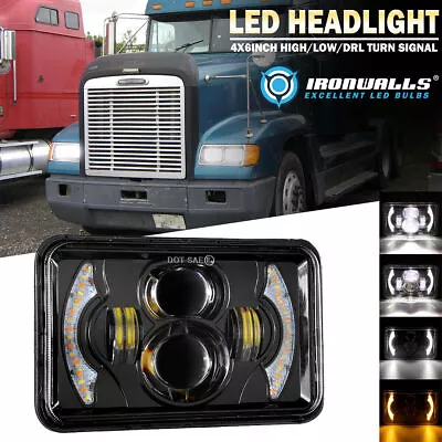 1PC 4X6  INCH LED Headlight Hi-Lo DRL Turn Signal For Freightliner FLD 120 112 • $39.99