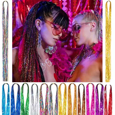 100x Sparkle Hair Tinsel Holographic Glitter Hair Extensions Highlights Party • £1.79