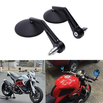 Black Motorcycle Round 7/8  Bar End Side Mirrors For Ducati Scrambler Cafe Racer • $42.56