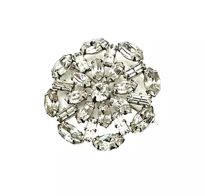 Vintage B DAVID Rhinestone Brooch Marquise Crystal Stones Pin 1 1/2  Signed • $14.95