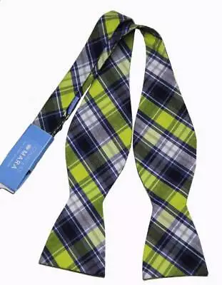 Countess Mara Madras Bow Tie Plaid Cotton Yellow Green Gray White Men's One Size • $24.99