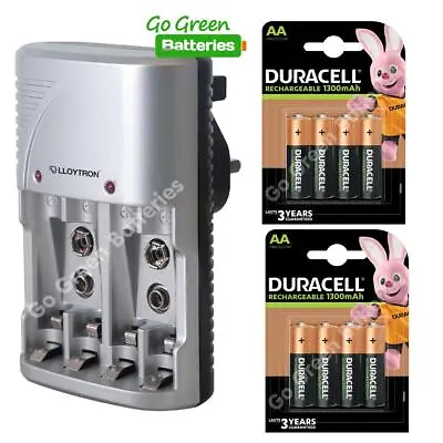 Lloytron Mains Battery Charger + 8 X Duracell AA 1300 MAh Rechargeable Batteries • £24.49