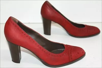 Minelli Court Shoes Crust Leather Red Dark Lined Leather T 38 Top Condition • $59.47