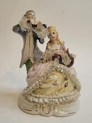 Victorian Porcelain Musician Couple Germany Dresden 1950's Vintage Figurine  • $49.99