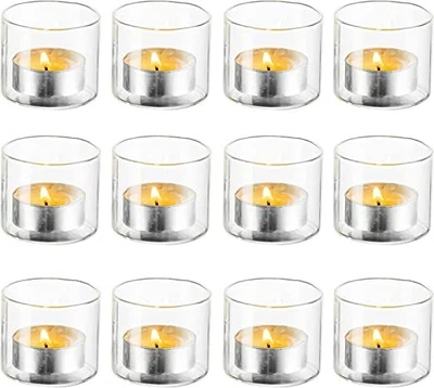£3.99 • Buy Set Of 4 Glass Tea Candle Holders Round Tea Light Holder Wedding Tealight 4 CM