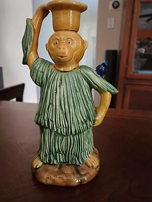 Vintage Majolica Monkey Ceramic Candlestick Taper Candle Holder Figurine • $25
