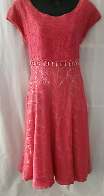 Vintage Original 1950's Coral Lace Cocktail Dress. • $120