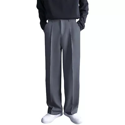 Casual Pants Korean Style Versatile Men Mid-rise Straight Wide Leg Casual Pants • $29.98
