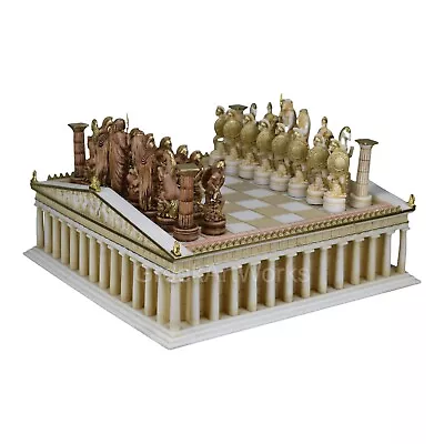 Chess Set Board Parthenon Temple & 32 Pieces Parthenon Column Greek Roman Gods • $289