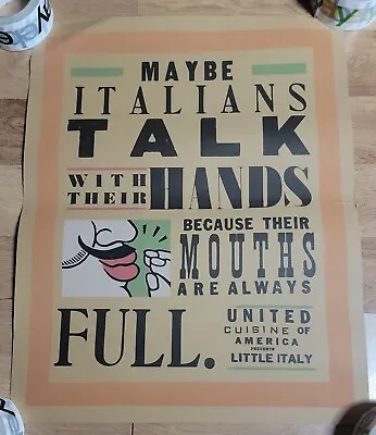 Vintage Italians Talk W/Hands Because Full Mouth Poster Food Restaurant Kitchen • $24.99