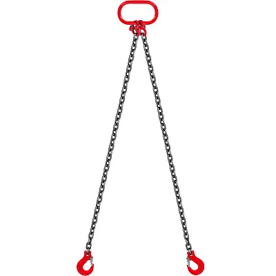 VEVOR 2mtr X 2 Leg 8mm Lifting Chain Sling 2 Tonne With Steel Grab Hooks • £32.39