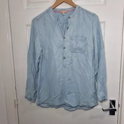 Joules Shirt UK 8 Blue Denim Tunic Chambray Collarless Long Sleeve Shirt • £13.42