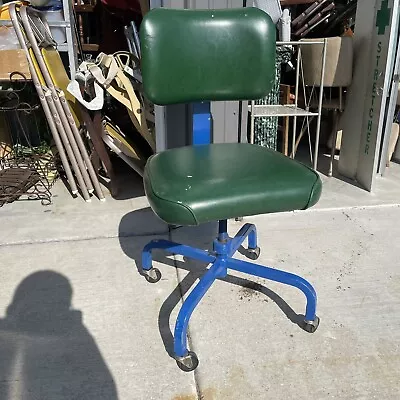 VTG Mid Century MCM Green Blue Steel Rolling Industrial Office Secretary Chair • $140