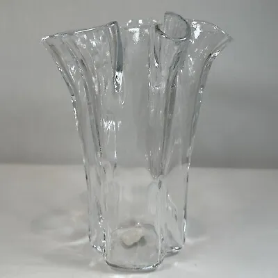 Vintage Crate & Barrel Muurla Finland Eva Clear Ruffled Art Glass Vase 7.5” • $65