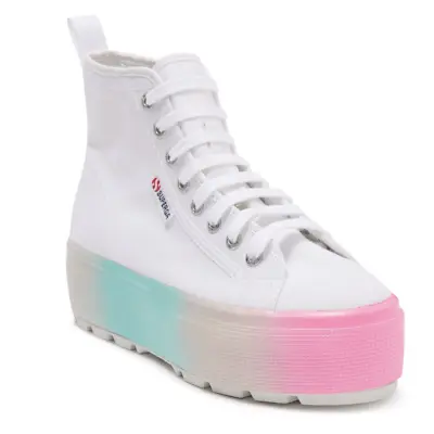 $59.98 • Buy SUPERGA Platform Sneakers Lace-Up High Top Womens Size 9.5 White Barbie NEW