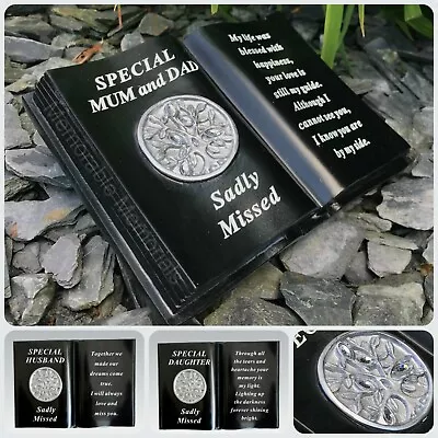 £12.95 • Buy Memorial Black Silver Diamante Tree Of Life Book Grave Plaque Ornament Tribute