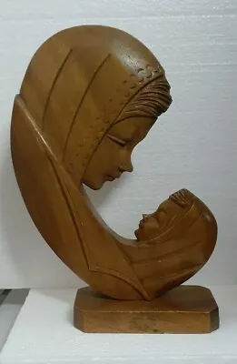 Vintage 1960s Mother & Child Religious Carved Wood Art 27 Cm Tall • $39