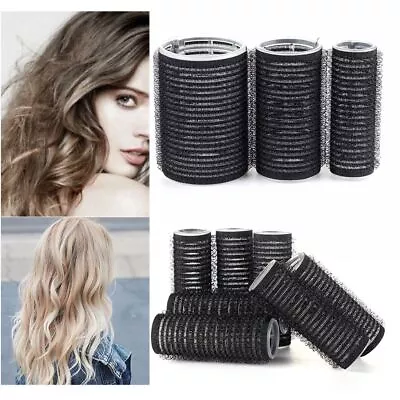 Black Large Self Grip Hair Rollers Pro Salon Hairdressing Curlers DIY Styling • £3.49