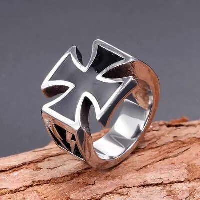 Mens Iron Cross Biker Ring Stainless Steel Mc Black Silver Size 7-12 • $6.99