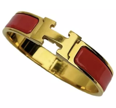 Women HERMES Clic H Bracelet Vintage Red Enamel Gold Plated Made In France • $150