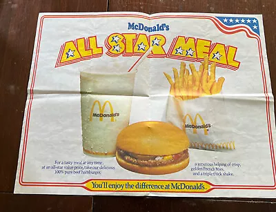 1970’s McDonald's Paper Tray Placemat (Scarce / Vintage) All Star Meal • $39