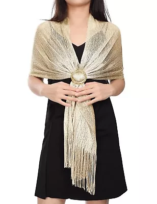 Luxurious Shimmering Shawls And Wraps With Free Buckle And Fringed Details • £9.84