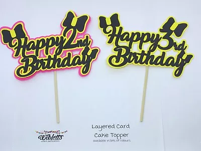 HAPPY 1st 2nd 3rd BIRTHDAY CARD CAKE TOPPER. EMMA WIGGLE THEME BOW PARTY YELLOW • $11.43