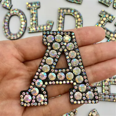 $2.69 • Buy A-Z Letter Rhinestone Patch Iron-on Patches Garment Applique Clothing Stickers