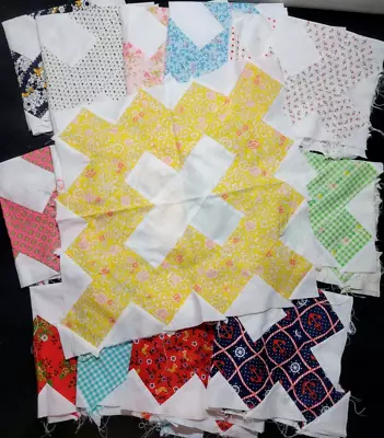 17 Sewn Quilt Blocks Plus Extra Vintage Fabric Quilting Multi Color • $30