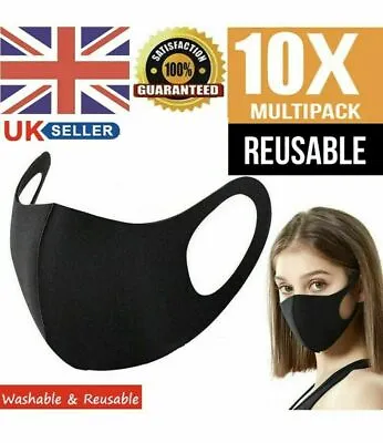 £3.59 • Buy 10 Black Face Mask Reusable Washable Breathable Dust Mouth Cover CHEAP UK