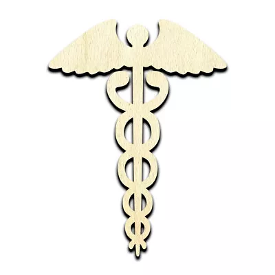 Caduceus Medical Symbol Laser Cut Out Unfinished Wood Shape Craft • $1