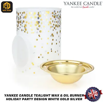 Yankee Candle Tealight  Wax & Oil Burner  Holiday Party Design White Gold Silver • £9.49