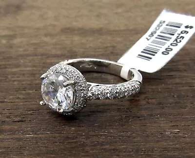 MARTIN FLYER 18K White Gold Pave Set Diamond Halo Engagement Ring Setting.  • $1990