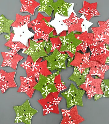 Christmas Mixed Wooden Buttons- Pentagon Star-Sewing - Scrapbooking 2-Hole 25mm • $3.04