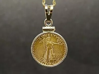 American Eagle Coin Liberty Pendant Free Chain 14k Yellow Gold Plated Silver • $295.58