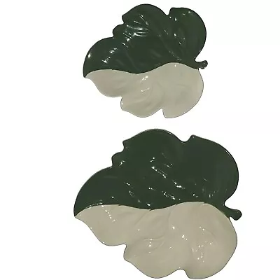 Carlton Ware Australian Design Hand Painted 2-tone (olive & White) Leaf Dish X 2 • $39