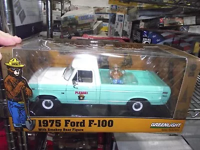 Greenlight 1/18 1975 Ford F100 Aqua With Smokey Bear NIB • $15.50