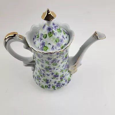 VTG Lefton China Chintz Coffee Pot Teapot Violet Hand Painted Flowers Gold Trim • $51.77
