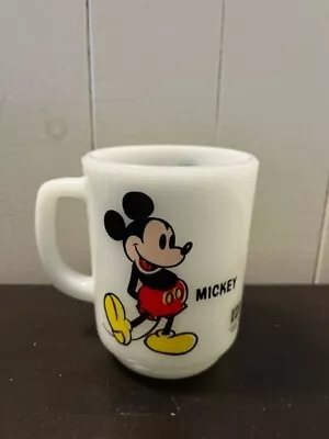 Vintage Anchor Hocking Walt Disney's  Mickey Mouse  Milk Glass Mug - 4in • $8.99