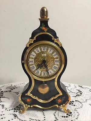$159.95 • Buy Schmid 8 Day Pendulum Mantel Desk Clock Black Floral  8  Key  Wind Germany