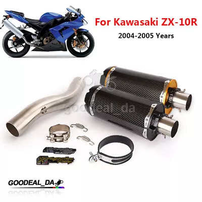 For Kawasaki 2004-2005 Ninja ZX-10R ZX10R Exhaust Muffler Carbon Tips Link Pipe • $232.98