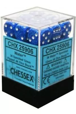 Chessex Dice D6 Sets Water Speckled Blue 36 12mm Six Sided Die CHX 25906 • $8.98